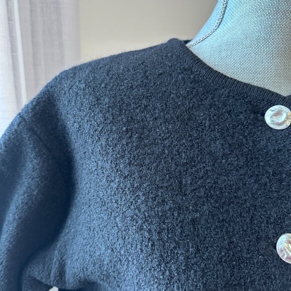 Vintage Wool Boucle Lady Jacket Cardigan sz L - Black - Picture 3 of 11